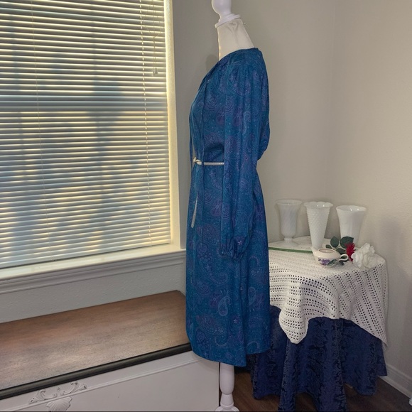 Vintage 70s Three R's Blue Polyester Paisley Dress - Picture 10 of 14